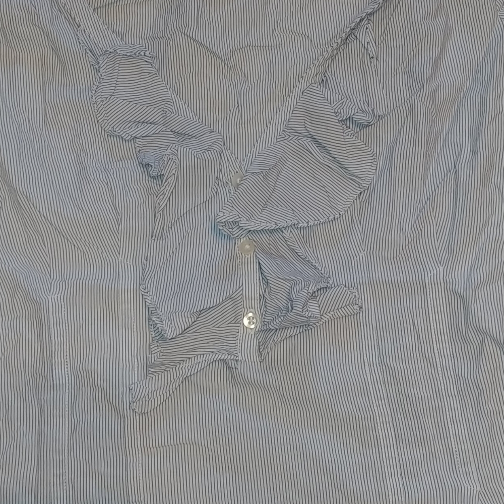 AEO Half Button Ruffled Pin Striped V-Neck Top - Picture 2 of 4